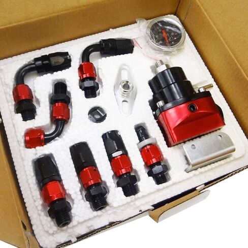 طقم منظم ضغط الوقود من الألومنيوم EFI Universal قابل للتعديل من Acylph مع تجهيزات خرطوم خط الوقود AN6-6AN مقاس 0-100 رطل لكل بوصة مربعة (أحمر وأزرق) in Kuwait