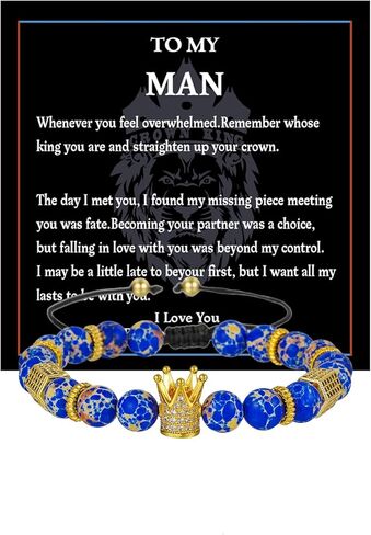 RINTOLER To My Man Bracelet - 6mm Stainless Steel Crown King Charm Bracelet for Men Valentine's Day 𝗚𝗶𝗳𝘁𝘀 𝗳𝗼𝗿 𝗠𝗲𝗻, Crown Link Bracelet for Men, Women, Girls, Unisex, Adjustable Size in Saudi Arabia