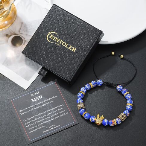RINTOLER To My Man Bracelet - 6mm Stainless Steel Crown King Charm Bracelet for Men Valentine's Day 𝗚𝗶𝗳𝘁𝘀 𝗳𝗼𝗿 𝗠𝗲𝗻, Crown Link Bracelet for Men, Women, Girls, Unisex, Adjustable Size in Saudi Arabia