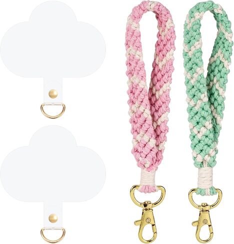 2pcs Phone Wrist Strap, Woven Phone Charm Bracelet Lanyard Strap with 2pcs Phone Tether Tabs Cell Phone Wristlet with Live Buckle Boho Rope Keyring Phone for Girls Women Gift in Saudi Arabia