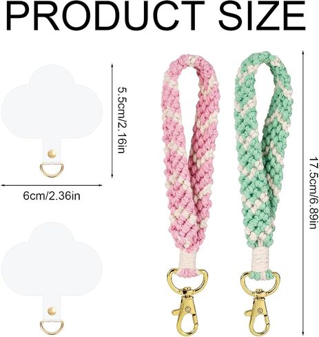2pcs Phone Wrist Strap, Woven Phone Charm Bracelet Lanyard Strap with 2pcs Phone Tether Tabs Cell Phone Wristlet with Live Buckle Boho Rope Keyring Phone for Girls Women Gift in Saudi Arabia