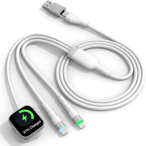 كابل شاحن 3 في 2 iPhone وiWatch لساعة Apple/iPhone/iPad/Airpods، سلك شحن USB A/USB C طويل إلى iWatch + سلك شحن Lightning مع Apple Carplay [معتمد من MFi]، 6 أقدام/1.8 متر in Kuwait
