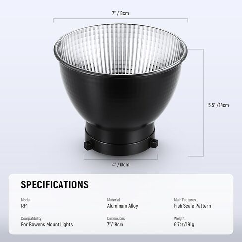 NEEWER RF1 7''/18cm Fish Scale Pattern Standard Reflector Diffuser with Bowens Mount for NEEWER CB300B, CB100C, FS230, Vision 4, Vision 5, S101-400W Pro, Q4 Studio Flash & LED Video Light in Saudi Arabia