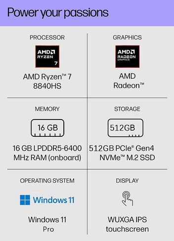HP Envy 2-in-1 Laptop, Envy x360 16" Copilot Laptop, AMD Ryzen 7 8840HS, WUXGA Touchscreen (1920 x 1200), 5MP IR Camera, Wi-Fi 6E, Windows Pro, W/Mouse pad (16GB RAM | 512GB PCIe SSD) in Saudi Arabia