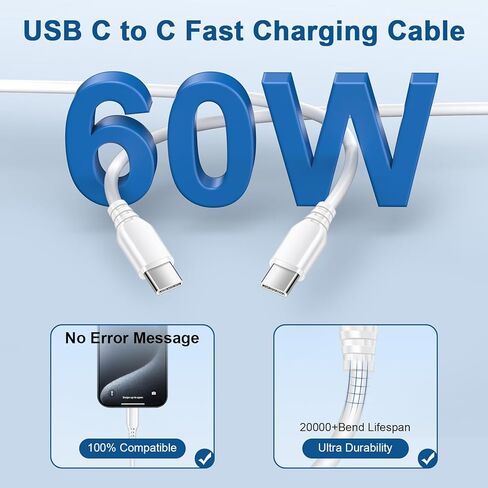 كابل شاحن USB C S24 من سامسونج شحن سريع 25 وات بمنفذ مزدوج USB C وسلك شاحن Android بطول 6 أقدام لهاتف Samsung Galaxy A15 5G/A35/A54/A55/A14/S24 Ultra/S23/S22/S21/S20/iPhone 15/Pixel 8 أ/7 in Kuwait