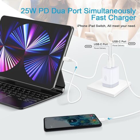 كابل شاحن USB C S24 من سامسونج شحن سريع 25 وات بمنفذ مزدوج USB C وسلك شاحن Android بطول 6 أقدام لهاتف Samsung Galaxy A15 5G/A35/A54/A55/A14/S24 Ultra/S23/S22/S21/S20/iPhone 15/Pixel 8 أ/7 in Kuwait