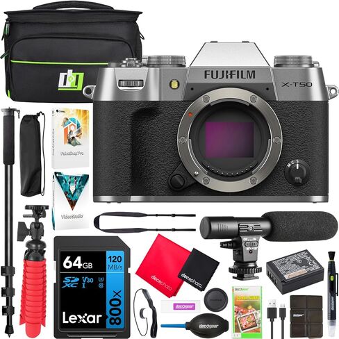 هيكل الكاميرا الرقمية Fujifilm X-T50 بعدسة قابلة للتبديل بدون مرآة - حزمة فضية 16828313 مع حقيبة تصوير ديكو جير + ميكروفون + مونوبود + مجموعة برامج وملحقات in Saudi Arabia