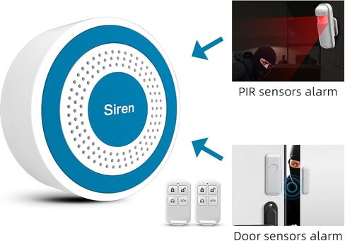 YBJ صفارة إنذار مستقلة لأمن المنزل، إنذار صفارة إنذار لاسلكي داخلي مع الصوت والضوء، كاشف حركة RIP، مستشعر نافذة الباب، جهاز التحكم عن بعد in Kuwait