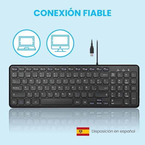 لوحة المفاتيح Perixx PERIBOARD-213B ES مع كابل USB ولوحة الوسائط المتعددة - لوحة المفاتيح المزودة بآلية التحكم والملف - الإسبانية QWERTY in Saudi Arabia