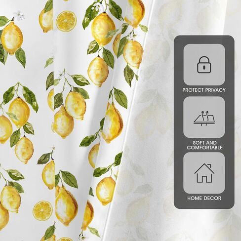 zokyer الليمون نافذة الستار مضحك لطيف الأطفال بنين بنات الصيف الفواكه الأصفر الأبيض نبات النباتات الخضراء الأوراق 42 "ث × 84" ل الستائر مجموعة لغرفة النوم غرفة المعيشة الحمام 2 لوحات قضيب جيب الستائر in Kuwait