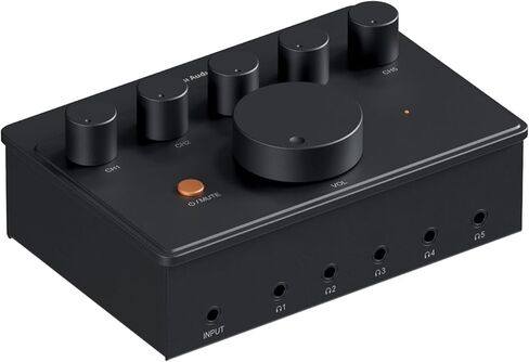 HiFiGo Fosi Audio PH05 5 Channel Desktop Headphone Splitter, Mini Desk DAC Amplifier with Audio Interface, Podcast Monitor Supports 16-300 Ω with 12V (PH05-US Plug) in Saudi Arabia