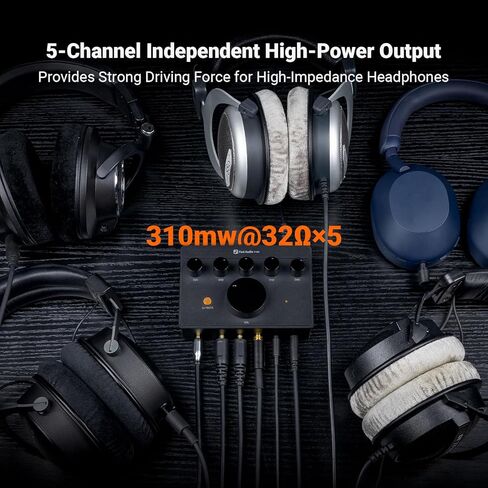 HiFiGo Fosi Audio PH05 5 Channel Desktop Headphone Splitter, Mini Desk DAC Amplifier with Audio Interface, Podcast Monitor Supports 16-300 Ω with 12V (PH05-US Plug) in Saudi Arabia