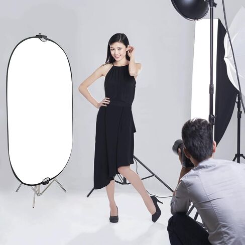 WELLMAKING 35''x47'' (90x120cm) Reflector Photography with Threaded Handle, Collapsible Light Reflector with Bag & tilt Adapter, 5in1 Reflector for Studio - Translucent, Silver, Gold, White and Black in Kuwait