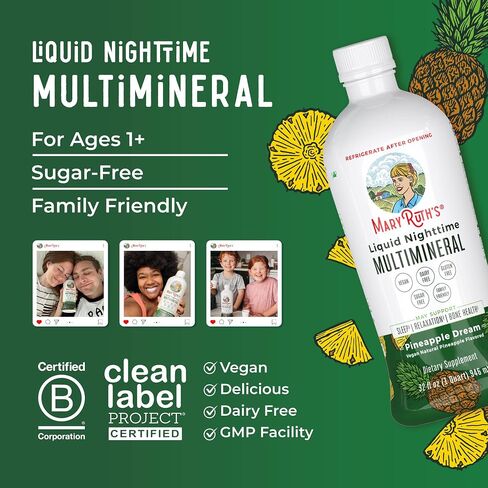 Nighttime Liquid Multimineral Sleep Supplement | Sugar Free | Calm Magnesium Citrate Sleep | NO Melatonin | Calcium Magnesium Zinc | Available in 4 Flavors | Vegan | Gluten Free | 15 Servings in Saudi Arabia