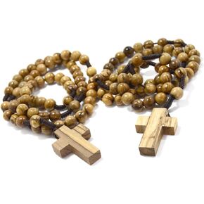 MIZZE Made for Luck TWO (2) AUTHENTIC Wooden Catholic Rosaries, Rosary Beads (Rosarios Catolicos) Necklace from Bethlehem Olive Wood Christian Prayer Beads - in Natural Cotton Rosary Pouch