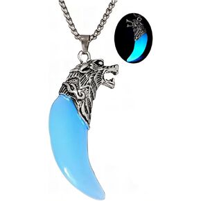 Wolf Teeth Necklace for Women Men Wolf Totem Amulet Pendant Necklace Luminous Wolf Dog Fang Necklace Halloween Necklace Glow in the Dark Gift Jewelry