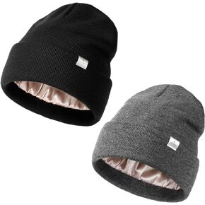 يانبيست قبعة صغيرة محبوكة مبطنة بالساتان للنساء والرجال من الاكريليك ببطانة حريرية ناعمة وفضفاضة ودافئة باساور عريضة in Kuwait