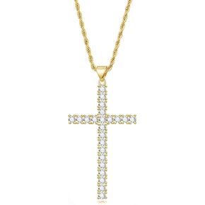 Cross Necklace Faith Pendant 18K Plated Zircon Dainty Chain Simple Tiny God Lords Prayer Religious Jewelry Gift