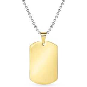 Personalized X-Large Plain Simple Basic Cool Men's Identification Military Army Dog Tag Pendant Necklace For Men Teens Polished Black Gold Silver Tone Stainless Steel 24 Inch Ball Chain Customizable
