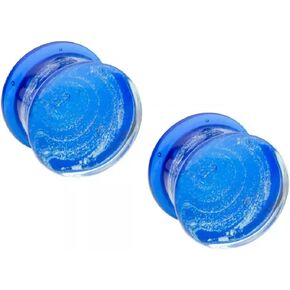 Pierced Owl Cobalt Blue Galaxy Sparkle Swirl Design Glass Double Flared Plugs, Sold As Pair