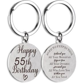 سلسلة مفاتيح هدايا عيد الميلاد الخامس والخمسين للنساء والرجال بعمر 55 عامًا، افكار هدايا عيد ميلاد سعيد 55 فكرة هدية عيد ميلاد سعيد 55، سلسلة مفاتيح محفورة على الوجهين، فضي، S in Kuwait