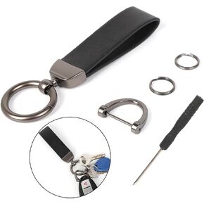 KUPAO Genuine Leather Keychains, Universal Car Key chains for Men and Women, Key Fob Holder with 360 Degree Rotatable (black)