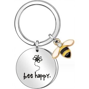 Women's Girl's Keychain Bee Happy Keyring Keychain Keyring Gift for Mom Friends Gift for Mom, Aunt, Daughter, Niece, Friends durable and color brilliancy, not rust