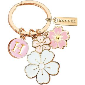 Women's Zinc Alloy Metal Flowers Cherry Blossoms and Letter H Charms Key Ring Keychain Z632