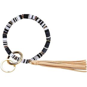 Boho Key Ring Bracelet Beaded Keychain Wristlet with Tassel Keychains for Women