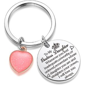 DIL Gift Crown Charm Gift Badass Daughter Keyring From Stepmom Stepdaughter Valentines Day Keychain