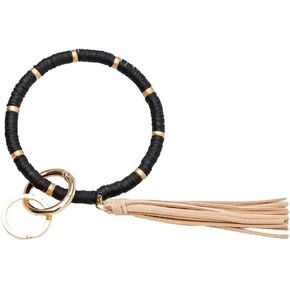 Boho Key Ring Bracelet Beaded Keychain Wristlet with Tassel Keychains for Women