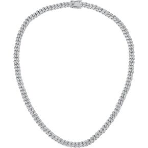 Gemsme 18K White Gold Plated Iced Out Cuban Link Chain Necklace for Women Bling Full Cubic Zirconia Hip Hop Curb Chains Jewelry 16-24 Inch