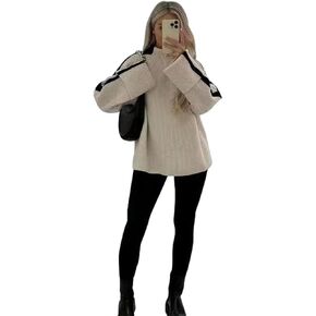 Women's Oversized Ribbed Knit Turtleneck Sweater Long Roll Sleeve Pullover Sweater Tops Jumper