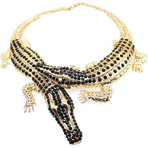 HSQYJ Gothic Stylish Crystal Double Gator Statement Necklace Fashion Animal Gator Choker Bib Collar Necklace Jewelry For Women Girl Gift