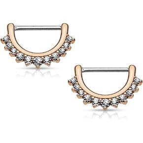Pierced Owl - 14GA Stainless Steel CZ Crystal Lined Fan Nipple Clicker Rings, Sold as a Pair