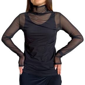 Women's Long Sleeve Mock Neck Mesh Top Light Sweater in Saudi Arabia