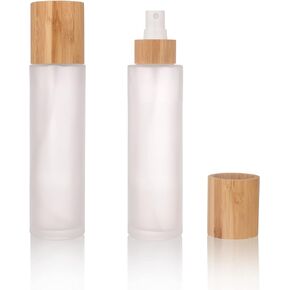 12 pcs Empty 4oz /120ml bamboo lid Frost glass spray bottle with fine mist despenser head for liquid perfume toiletries containers, toner bottles