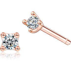 CZ Stud Earrings [.925 Sterling Silver] 2mm Post w/Simulated Diamond Cubic Zirconia Crystals [Hypoallergenic]