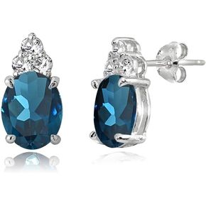 Sterling Silver London Blue and White Topaz Oval Crown Stud Earrings