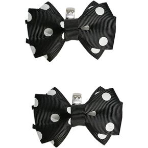 Pair Leopard Polka Dot Satin Fabric Double Bow Shoe Clips Vintage Style 2.8inch