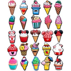 25Pcs Ice Cream Charms for Clog Shoes Decoration, Sweets Food Charms Accessories for Kids Girl Party Favor