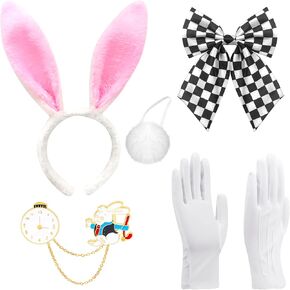 اكسسوارات زي الارنب الابيض لعيد الفصح تتضمن شريط راس على شكل اذني ارنب وربطة عنق وذيل وقفاز ودبوس ارنب 5 قطع in Kuwait