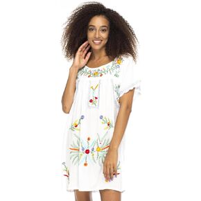 Back From Bali Womens Short Dress Mexican Embroidered Short Sleeves Cover Up in Kuwait