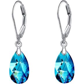 Leverback Crystal Earrings Teardrop Birthstone Crystals for 12 Months Women's Gifts,14K Platinum-Plated Dangle Earring for Women Girls