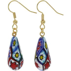 Glass Of Venice Italian Murano Glass Earrings Dangle Drop Multicolor Millefiori Flowers Gold-Plated - Murano Glass Earrings For Women