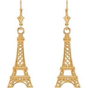10K and 14K Yellow Gold Paris Eiffel Tower Leverback Earrings
