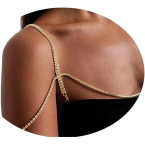 Luxury Rhinestone Shoulder Chain Necklce Jewelry Crystal Shoulder Strap Chain Sexy Rhinestone Back Chain Wedding Bridal Shoulder Backdrop Chain Jewelry for Women