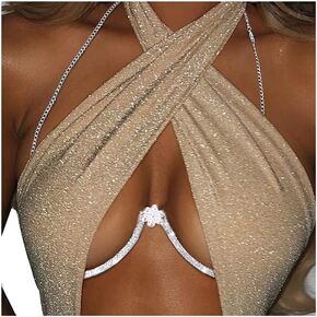 Women Sexy Rhinestone Chest Bracket Crystal Bra Body Chain Body Jewelry Bikini Sparkle Breast Body Chain