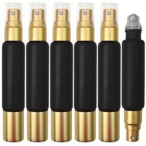 Black 10ml Essential Oil Roller Sprayer Duo Bottles, Double Ended Stainless Steel Roller Balls for Essential Oils With Fine Mist Sprayer, Glass Roll On Bottles - 6 pack