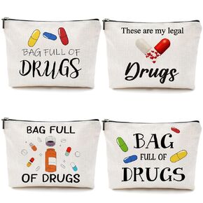 Hillban 4 Pcs Funny Medicine Bag Nurse Practitioner Gifts for Women Medicine Storage Pill Bag Travel Makeup Cosmetic Medication Bag Cute Zipper Pouch for Teens Girls Daughter Patient Birthday Gifts